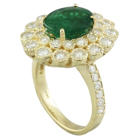 Emerald Diamond Ring 14K Yellow Gold