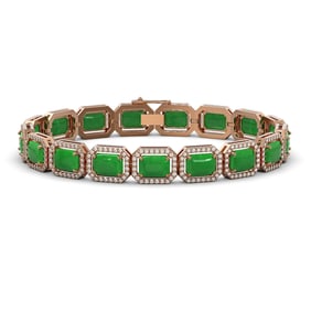 25.36 ctw Jade & Diamond Micro Pave Halo Bracelet 10k Rose Gold
