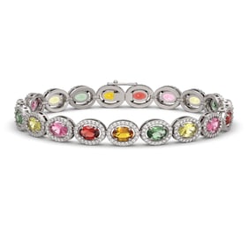 14.25 ctw Multi Color Sapphire & Diamond Micro Pave Bracelet 10k White Gold