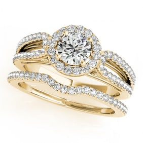 1.11 ctw Certified VS/SI Diamond 2pc Wedding Set Halo 14k Yellow Gold
