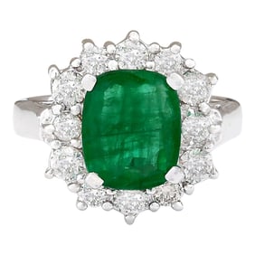 Natural Emerald Diamond Ring In 14