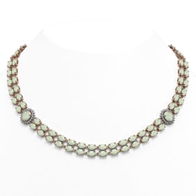 39.37 ctw Opal & Diamond Necklace 14K Rose Gold