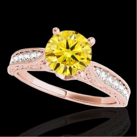 1.5 ctw Certified SI Intense Yellow Diamond Antique Ring 10k Rose Gold