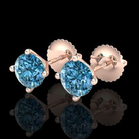 1.5 ctw Fancy Intense Blue Diamond Art Deco Earrings 18k Rose Gold