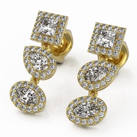2.5 ctw Mix Cut Diamonds Designer Earrings 18K Yellow Gold