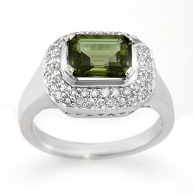2.40 ctw Green Tourmaline & Diamond Ring 14k White Gold
