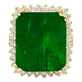 Emerald Diamond Ring 14K Yellow Gold
