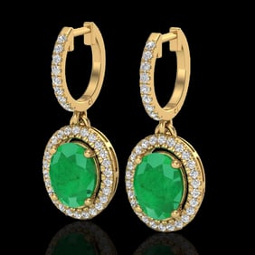 4.25 ctw Emerald & Micro Pave VS/SI Diamond Earrings 18k Yellow Gold