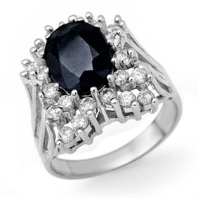 5.15 ctw Blue Sapphire & Diamond Ring 18k White Gold