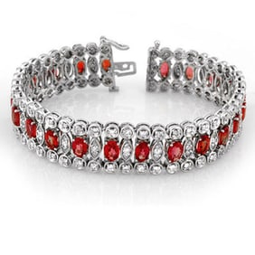 18.50 ctw Red Sapphire & Diamond Bracelet 14k White Gold