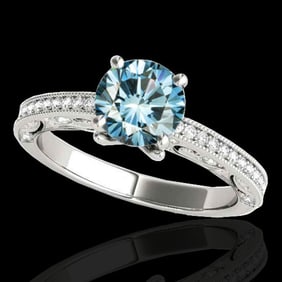 1.25 ctw SI Certified Blue Diamond Solitaire Antique Ring 10k White Gold
