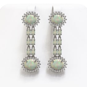 9.48 ctw Opal & Diamond Earrings 14K White Gold