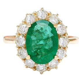 Natural Emerald Diamond Ring In 14