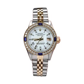 Rolex White Roman Dial Diamond/Sapphire Bezel