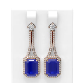 13.11 ctw Sapphire & Diamond Earrings 18K Rose Gold