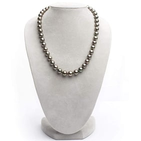 Dark Cherry and Peacock True Round Tahitian Pearl Necklace, 18", 8.3-10.7mm, AA+/AAA Quality
