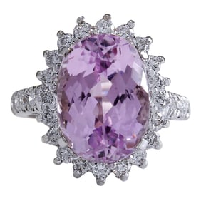 Natural Kunzite Diamond Ring In 14