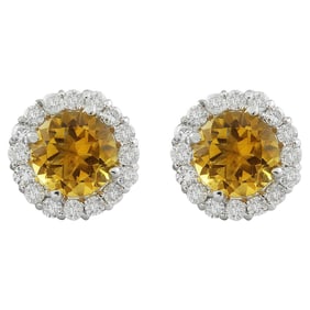 Citrine Diamond Earrings 14K White Gold