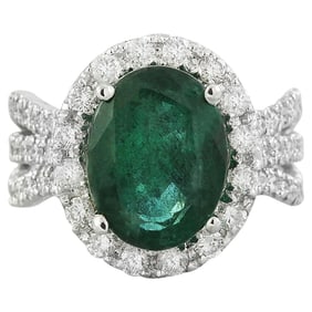 Emerald Diamond Ring 14K White Gold