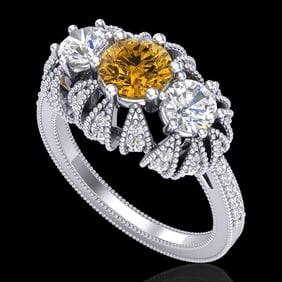 2.26 ctw Intense Fancy Yellow Diamond Art Deco Ring 18k White Gold
