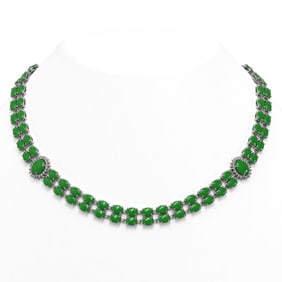65.77 ctw Jade & Diamond Necklace 14K White Gold