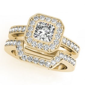 1.05 ctw Certified VS/SI Cushion Diamond 2pc Set Halo 14k Yellow Gold