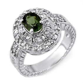 1.73 ctw Green Tourmaline & Diamond Ring 14k White Gold