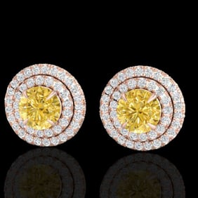 2 ctw Citrine & Micro Pave VS/SI Diamond Stud Earrings 14k Rose Gold