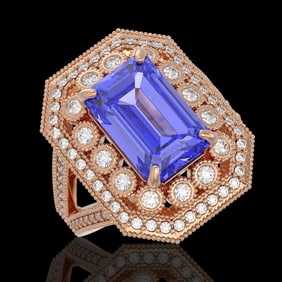 5.86 ctw Certified Tanzanite & Diamond Victorian Ring 14K Rose Gold