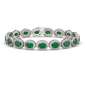 22.89 ctw Emerald & Diamond Micro Pave Halo Bracelet 10k White Gold