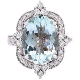 Aquamarine Diamond Ring 14K White Gold