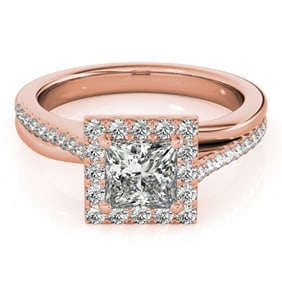 1.5 ctw Certified VS/SI Princess Diamond Halo Ring 18k Rose Gold