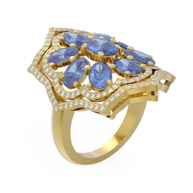 6.89 ctw Tanzanite & Diamond Ring 18K Yellow Gold