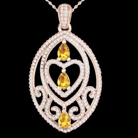 3.50 ctw Yellow Sapphire & Micro Diamond Heart Necklace 14k Rose Gold