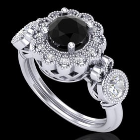 1.5 ctw Fancy Black Diamond Art Deco 3 Stone Ring 18k White Gold