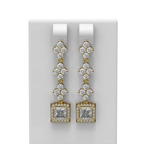 3.84 ctw Princess Diamond Earrings 18K Yellow Gold