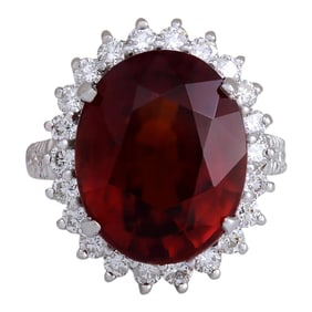 Garnet Diamond Ring 14K White Gold