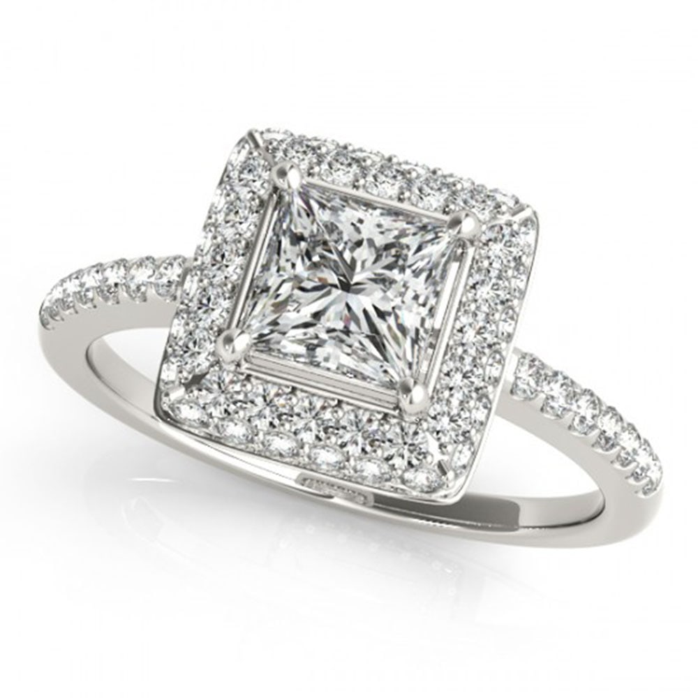 0.85 ctw Certified VS/SI Princess Diamond Halo Ring 18k White Gold