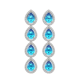 7.81 ctw Swiss Topaz & Diamond Micro Pave Halo Earrings 10k White Gold