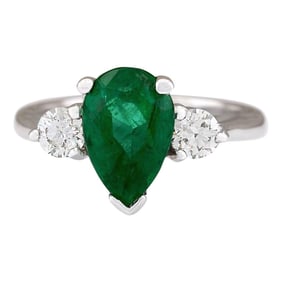 Emerald Diamond Ring 14K White Gold
