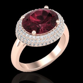 4.50 ctw Garnet & Micro Pave VS/SI Diamond Ring 14k Rose Gold