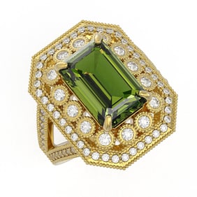 6.08 ctw Certified Tourmaline & Diamond Victorian Ring 14K Yellow Gold