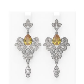 9.9 ctw Canary Citrine & Diamond Earrings 18K White Gold