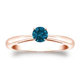 Natural 0.33 CTW Blue Diamond Solitaire Ring 14K Rose Gold