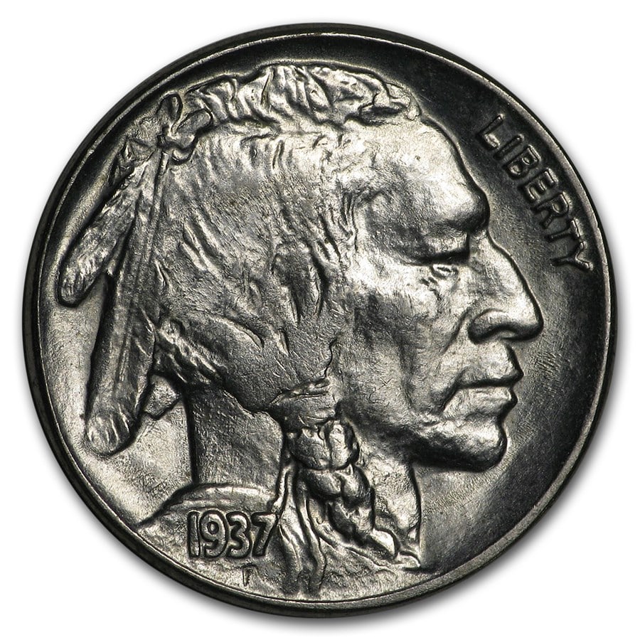 1937 Buffalo Nickel BU: 1937 Buffalo Nickel BU SKU no: RBJ16646;Year: 1937;Grade: Brilliant Unc;Grade Service: None;Denomination: $0.05;Mint Mark: P - Philadelphia (Not Shown);Metal Content: 0 troy oz;Purity: N/A;Thickness: 