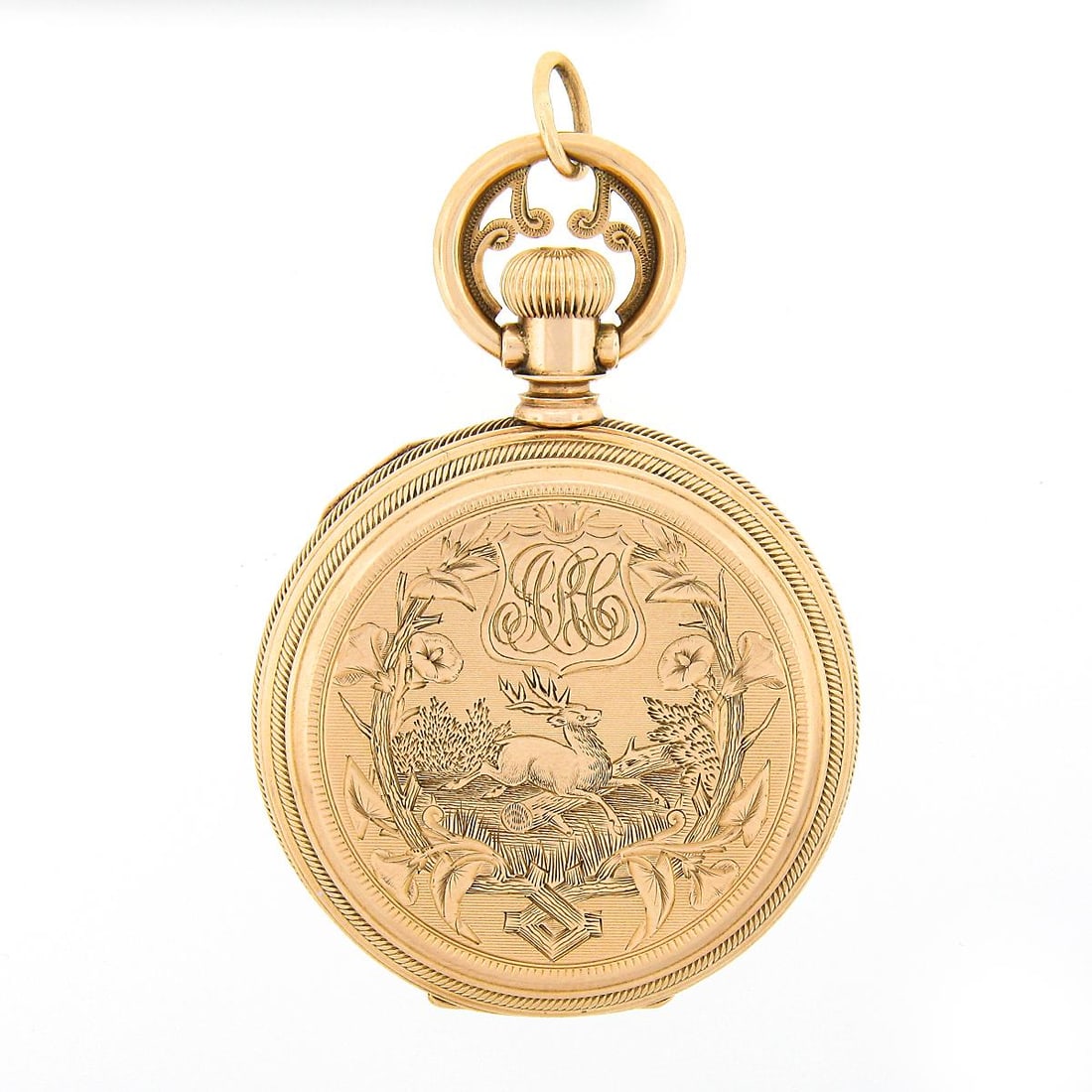 Waltham A.W. Co. Pocket Watch in: Waltham A.W. Co. Pocket Watch in Detailed Nature Themed Engraved 14k Yellow Gold Here we have a magnificent antique pocket watch made in America by the American Waltham Watch Co. It features Walthams 
