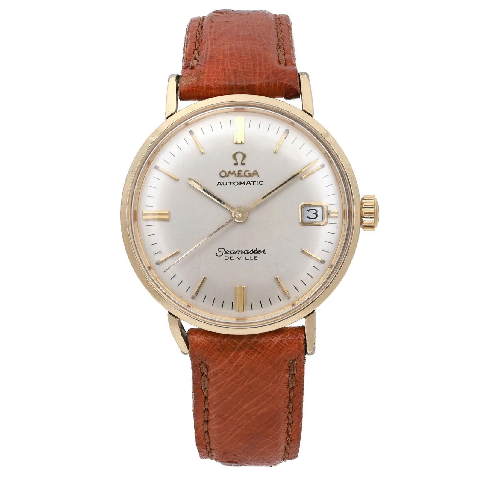 Vintage Omega Seamaster Deville 34mm 14K: Vintage Omega Seamaster Deville 34mm 14K Yellow Gold Silver Dial Watch KL6292 Brand: Omega Case Material: Yellow Gold Strap Material: Leather Case Shape: Round Place of Origin: Switzerland Period: