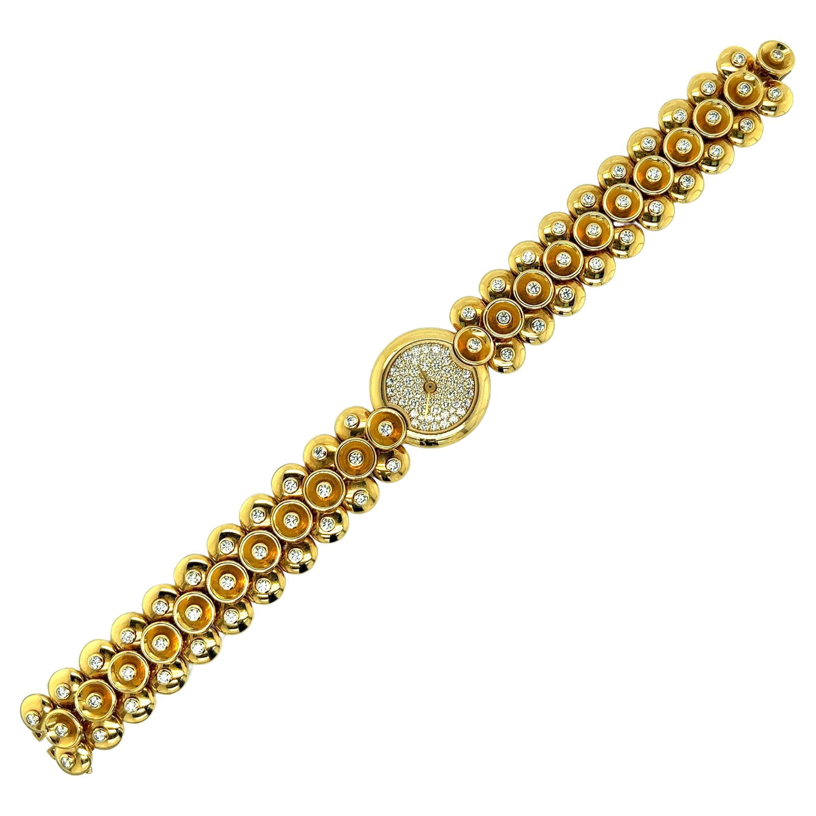 Van Cleef & Arpels Gold Diamond: Van Cleef & Arpels Gold Diamond Ladys Wristwatch Brand: Van Cleef & Arpels Case Material: 18k Gold, Yellow Gold Stone: Diamond Stone Cut: Round Cut Weight: 79.6 g Case Shape: Round Case D