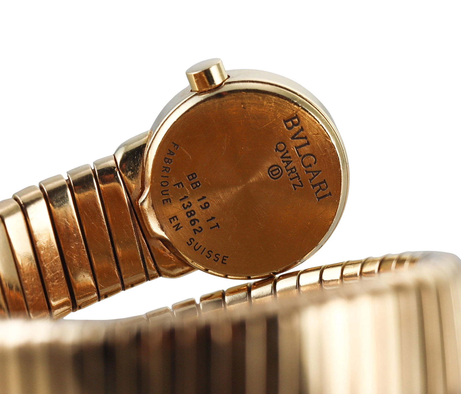 Bulgari Tubogas Yellow Gold Coil Wrap: Bulgari Tubogas Yellow Gold Coil Wrap Watch Bracelet BB191T Brand: Bulgari Case Material: Yellow Gold Movement: Quartz Place of Origin: Italy Period: 20th Century Date of Manufacture: 20th century