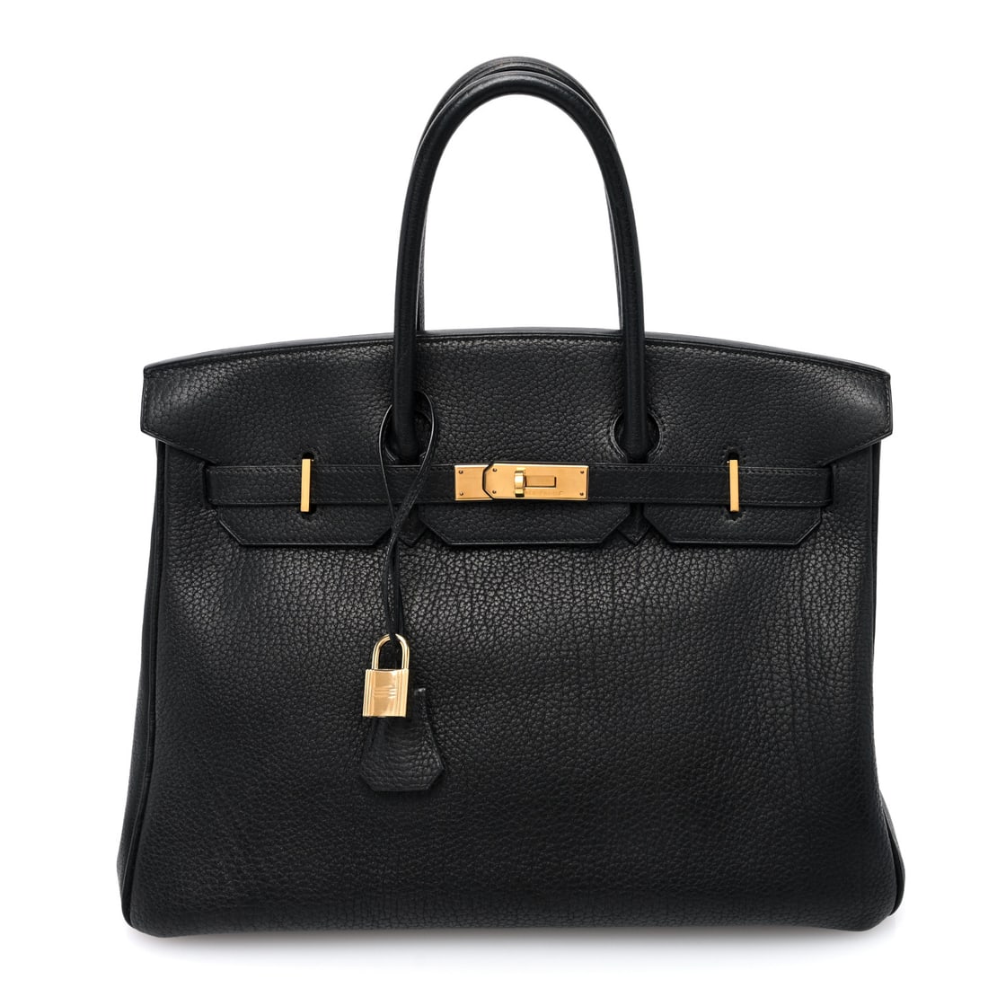 Hermes Fjord Birkin 35 Black: Hermes Fjord Birkin 35 Black Brand: HERMES Condition: Shows Wear Condition Details: Exterior: Corner wear, structure wear, smoothing of leather, edge wear, marks, wear at resin glazing, Handle: Smooth